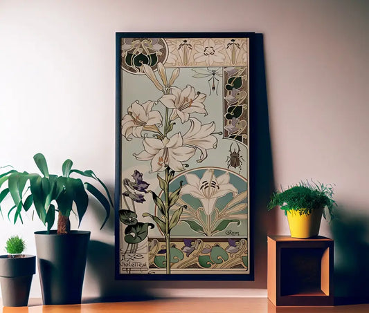 Floral Art Nouveau Print Violets Large Poster by My Store