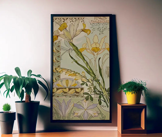 Floral Art Nouveau Yellow Iris Long Poster by My Store
