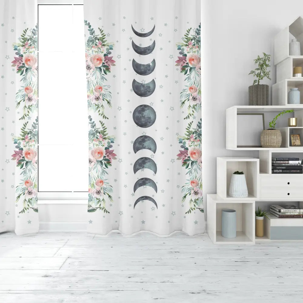 Floral Moon Phase Curtains: Bohemian Alchemy Art by DesignBohemian