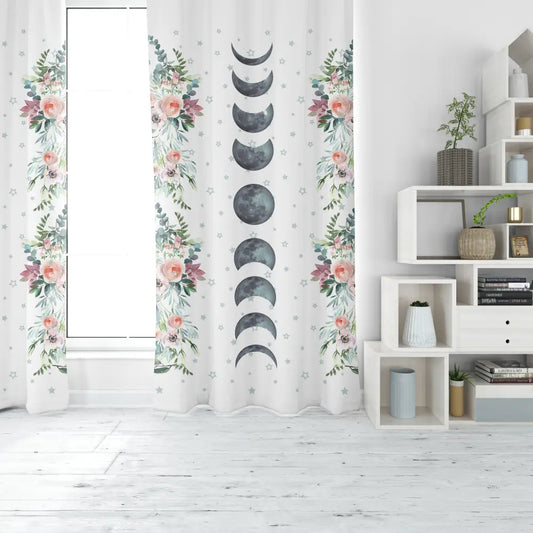 Floral Moon Phase Curtains: Bohemian Alchemy Art by DesignBohemian