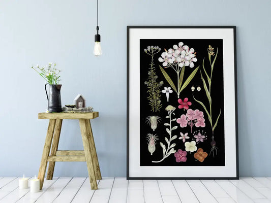 Floral Vintage Illustration Black Botanical Print Art On Premium Archival Smooth Matte Fine Art Paper 230gsm by My Store