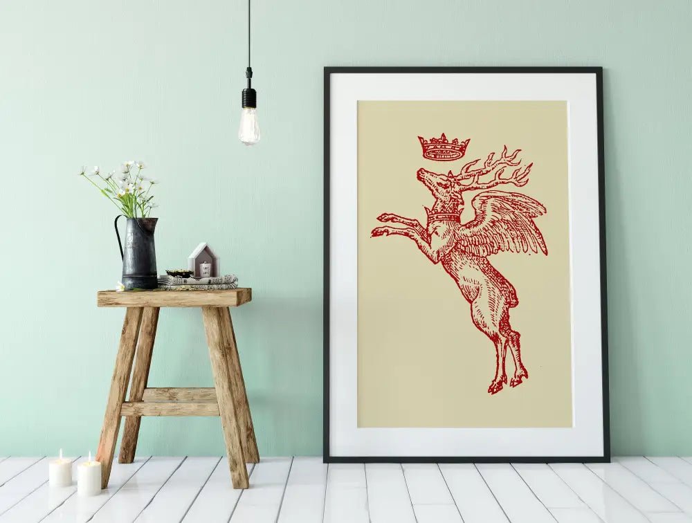 Flying Deer With Crown Print No Frame Poster By Claude Paradin Devises Heroiques 1557 by My Store