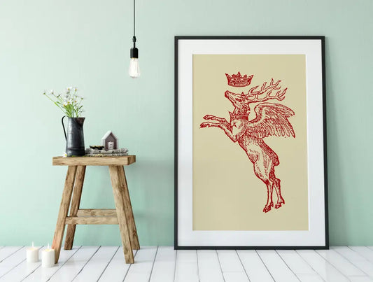 Flying Deer With Crown Print No Frame Poster By Claude Paradin Devises Heroiques 1557 by My Store