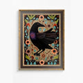 Folk Art Crow Print Raven Wall Art Crow Spirit Poster Ravens and Flowers Vintage Beige Premium Archival Paper 230gsm by DesignBohemian