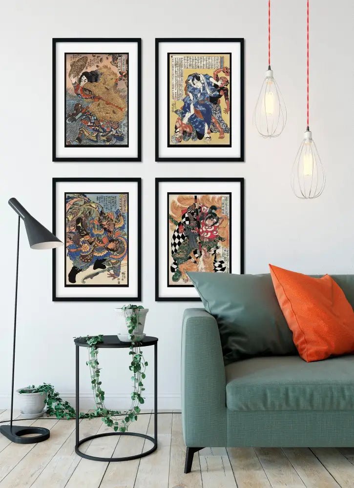 Four Japanese Warrior Ukiyoe Posters No Frame by My Store