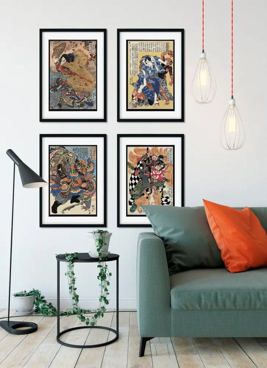 Four Japanese Warrior Ukiyoe Posters No Frame by My Store