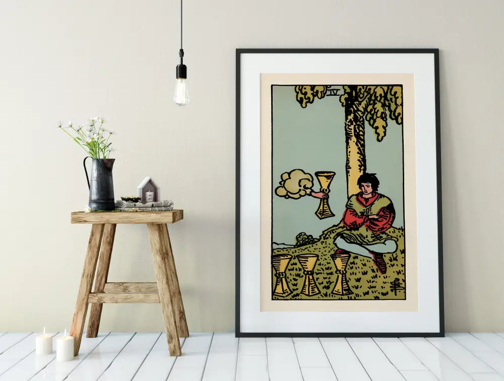 Four Of Cups Tarot Card Print Unframed Poster Wall Art For Tarot Enthusiasts And Collectors by My Store