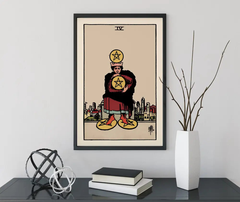 Four Of Pentacles Tarot Card Print No Frame Poster Wall Art For Home Decor Unframed Premium by My Store