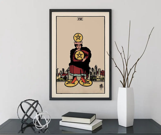 Four Of Pentacles Tarot Card Print No Frame Poster Wall Art For Home Decor Unframed Premium by My Store