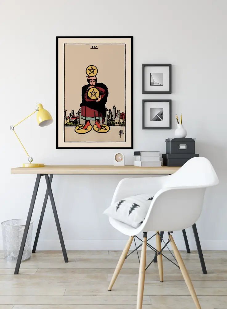 Four Of Pentacles Tarot Card Print No Frame Poster Wall Art For Home Decor Unframed Premium by My Store