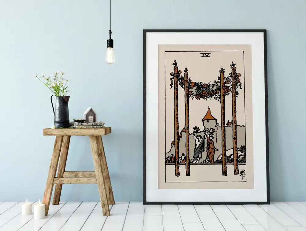 Four of Wands Tarot Card Print Natural Vibe Poster No Frame Elegant Wall Art for Tarot Lovers by My Store