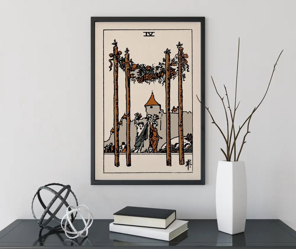 Four of Wands Tarot Card Print Natural Vibe Poster No Frame Elegant Wall Art for Tarot Lovers by My Store