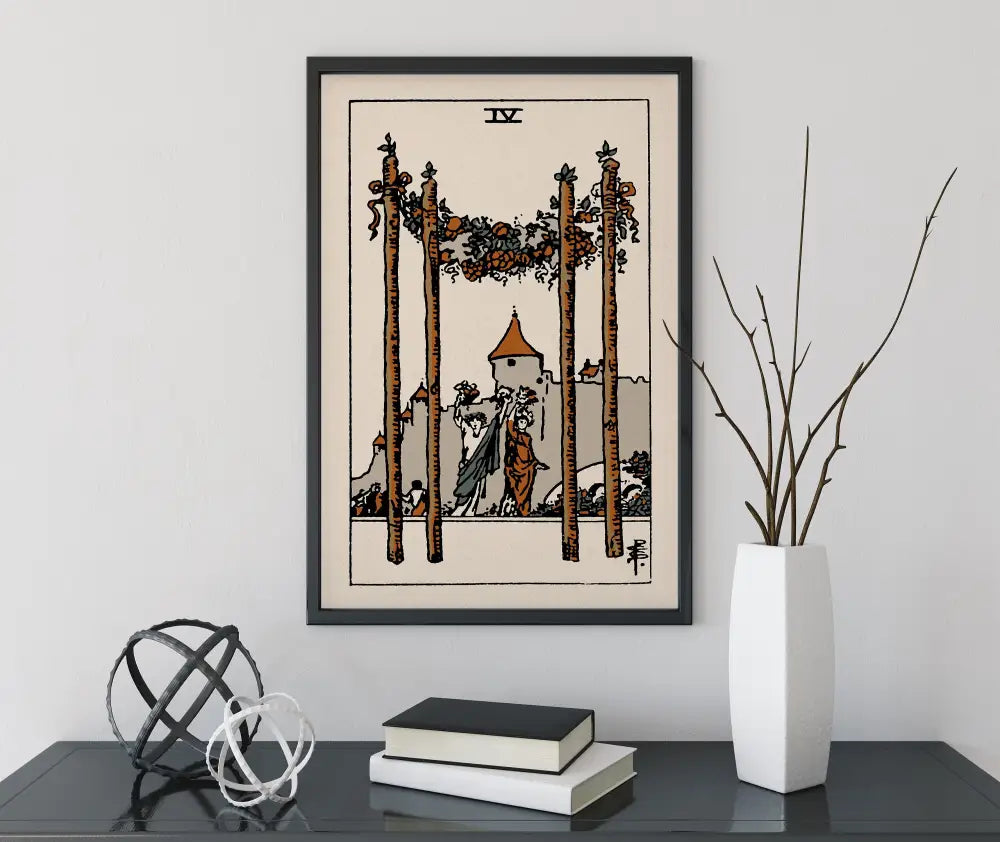 Four of Wands Tarot Card Print Natural Vibe Poster No Frame Elegant Wall Art for Tarot Lovers by My Store