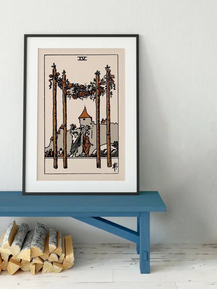 Four of Wands Tarot Card Print Natural Vibe Poster No Frame Elegant Wall Art for Tarot Lovers by My Store