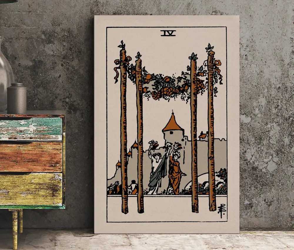 Four of Wands Tarot Card Print Natural Vibe Poster No Frame Elegant Wall Art for Tarot Lovers by My Store