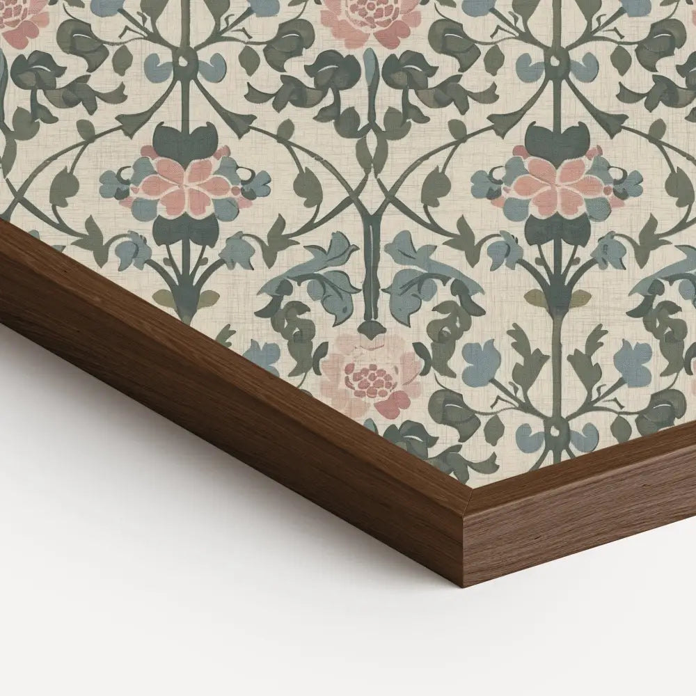 Framed Art Nouveau Pattern - Pink - Green - Blue - Trailing Vines 8x12 • Natural Oak