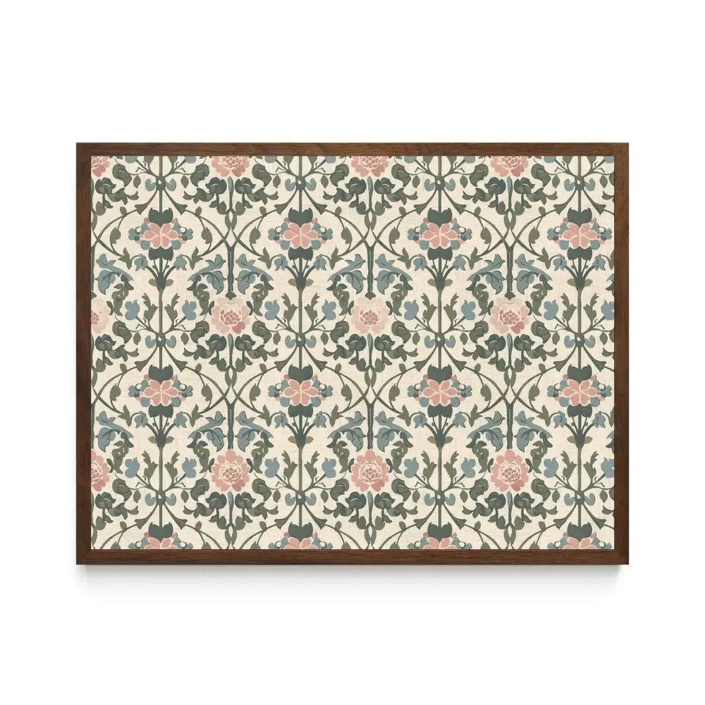 Framed Art Nouveau Pattern - Pink - Green - Blue - Trailing Vines