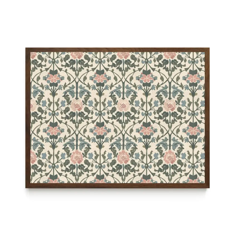 Framed Art Nouveau Pattern - Pink - Green - Blue - Trailing Vines
