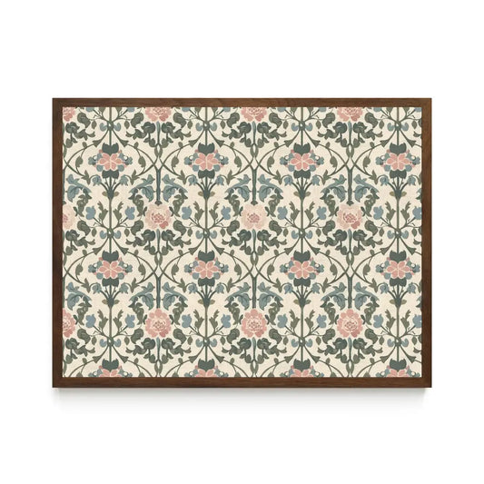 Framed Art Nouveau Pattern - Pink - Green - Blue - Trailing Vines