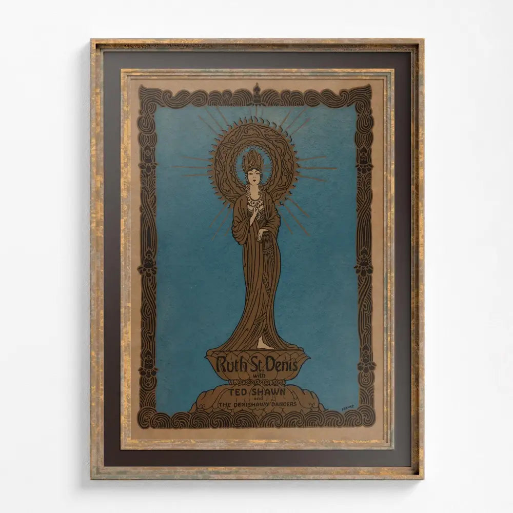Goddess Art Nouveau Poster: Blue and Beige Bohemian Print by DesignBohemian