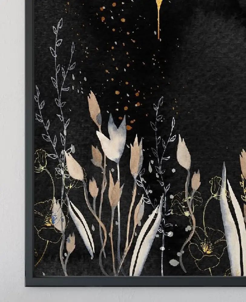 Gold And Black Floral Print Art Nouveau Bohemian Artwork by My Store