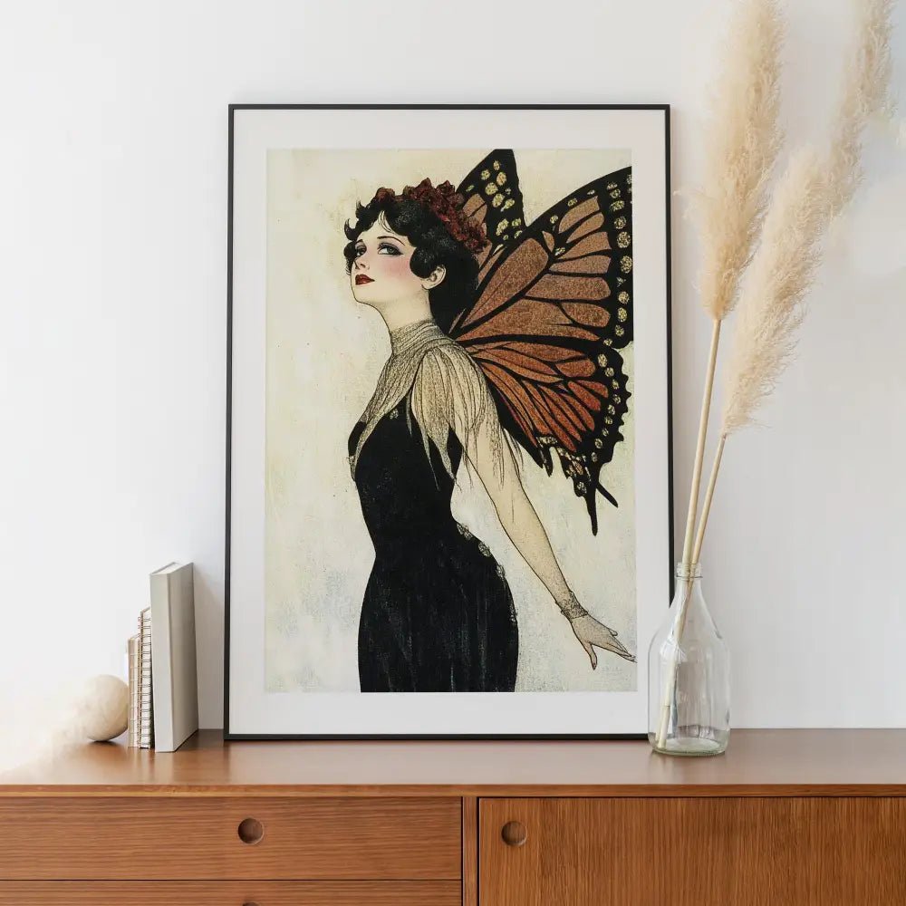 Gold Butterfly Girl Vintage Collage Poster Bohemian Decor by My Store