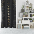 Gold Moon Phases Curtain with Flowers - Moon Alchemy Design Bohemian Art by DesignBohemian