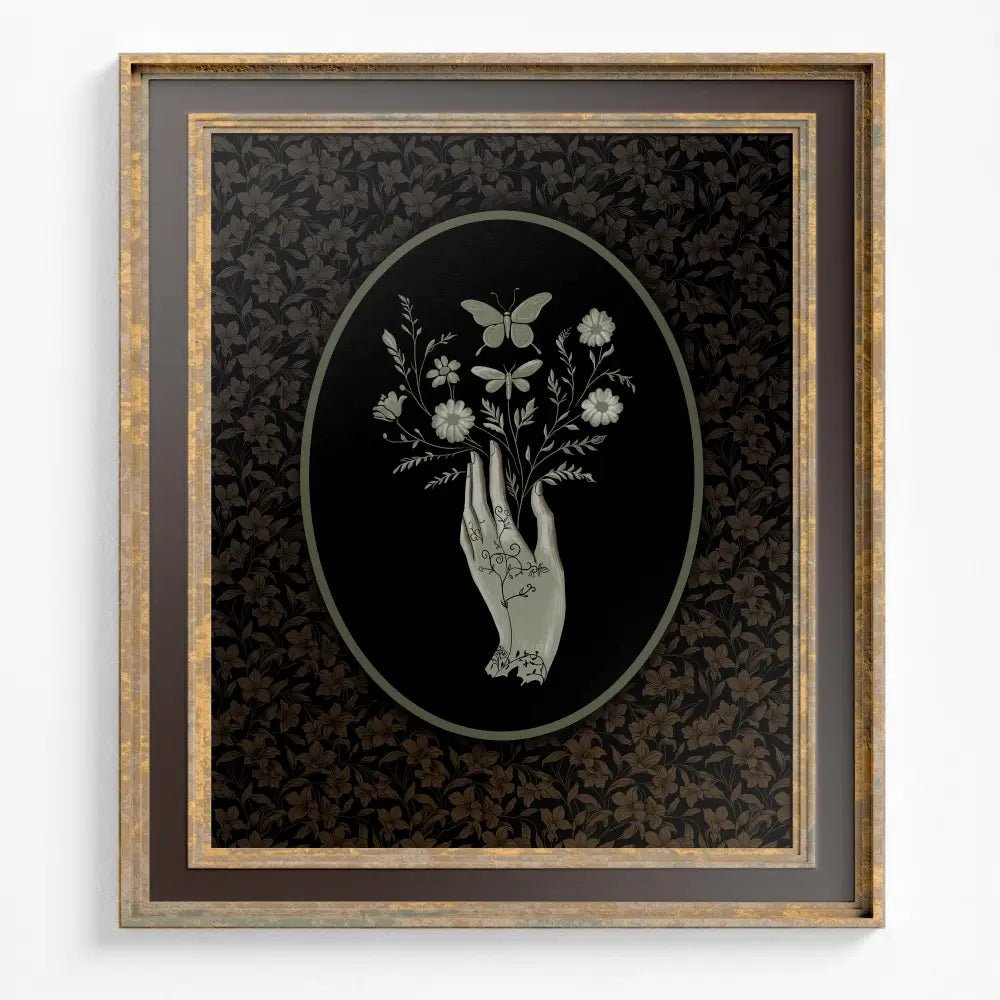 Hand Holding Flowers Illustration Gothic Dark Academia Print No Frame Wall Art Home Decor by My Store