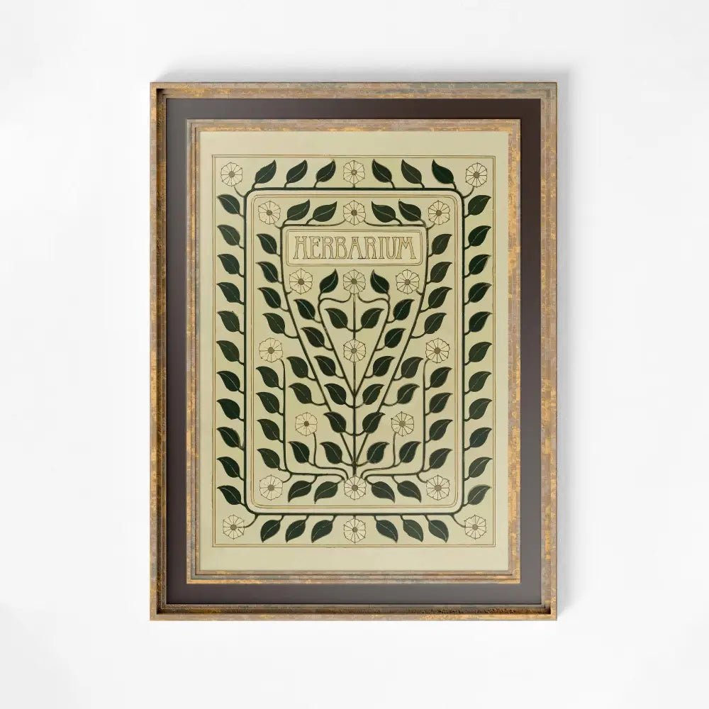 Herbarium Book Cover Print Art Nouveau Floral Green Beige Poster by DesignBohemian