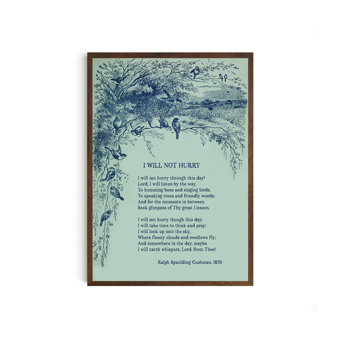 I Will Not Hurry Poem Print, Blue Bird Wall Art, Minimalist Poetry Poster, Calm Aesthetic Decor, Mindfulness Quote Art, Vintage Style - DesignBohemian
