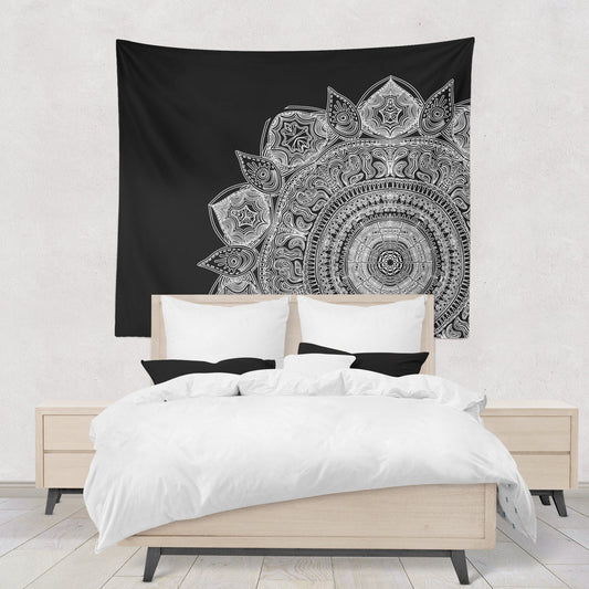 Black and White Mandala Tapestry: Yoga Meditation Wall Hanging by DesignBohemian
