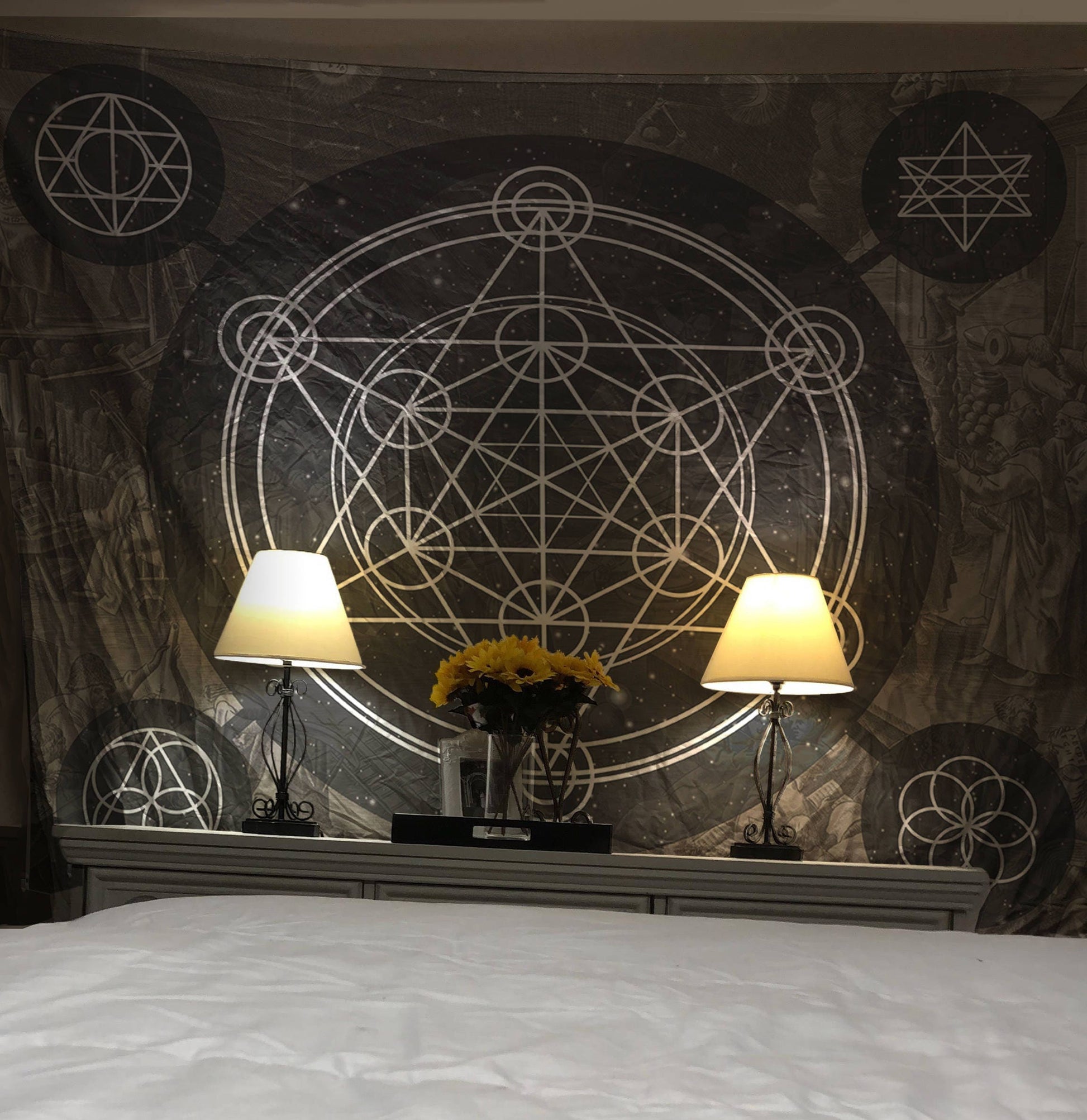 Sacred Geometry Tapestry Geometric Tapestry Wall Hanging by DesignBohemian