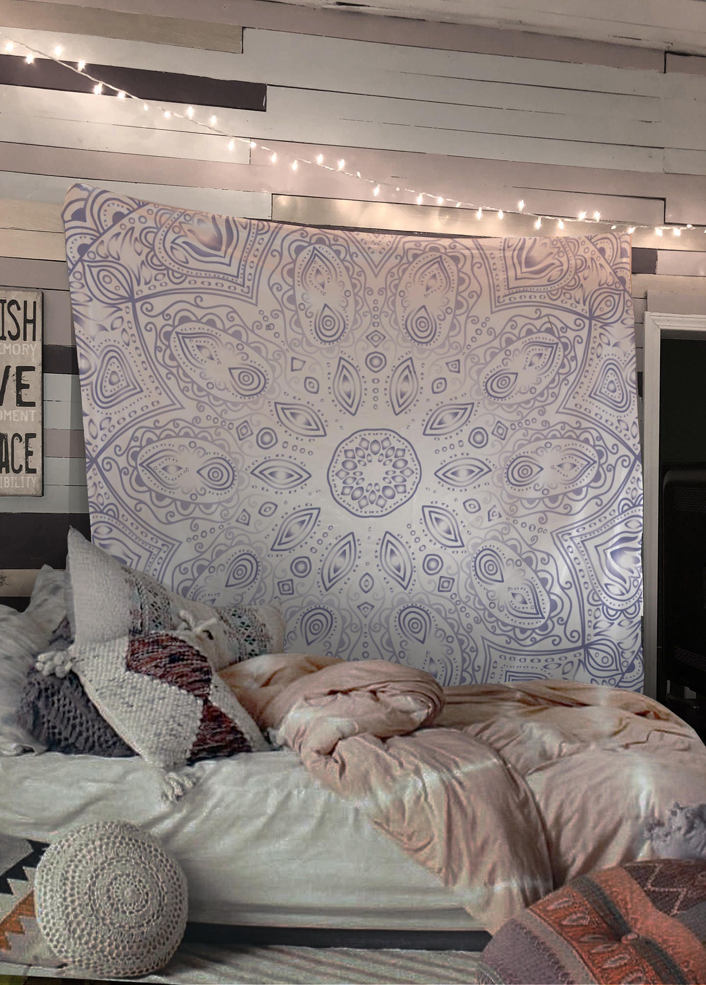 Blue Mandala Tapestry: Bohemian Dorm Wall Hanging by DesignBohemian