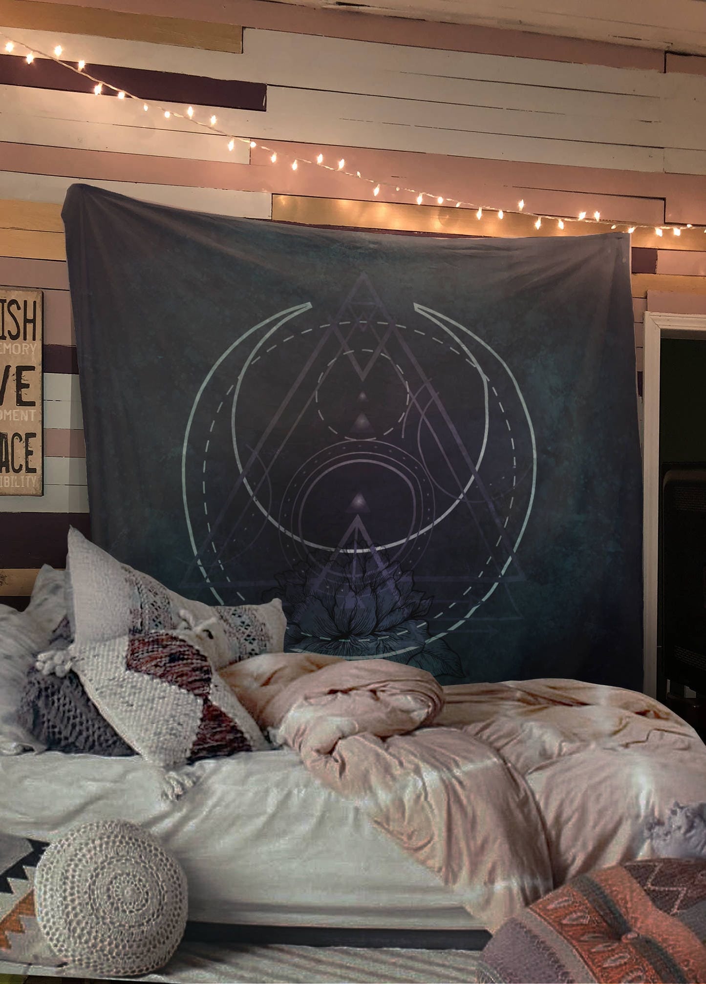 Gothic Tapestry Sacred Geometry Dark Purple Wall Hanging For Meditation by DesignBohemian