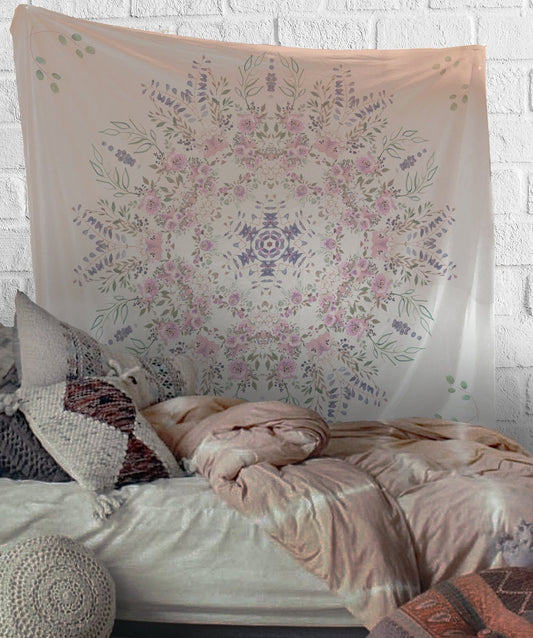 Wisteria Watercolor Flowers Mandala Tapestry Wall Hanging Meditation Yoga Grunge Hippie by DesignBohemian