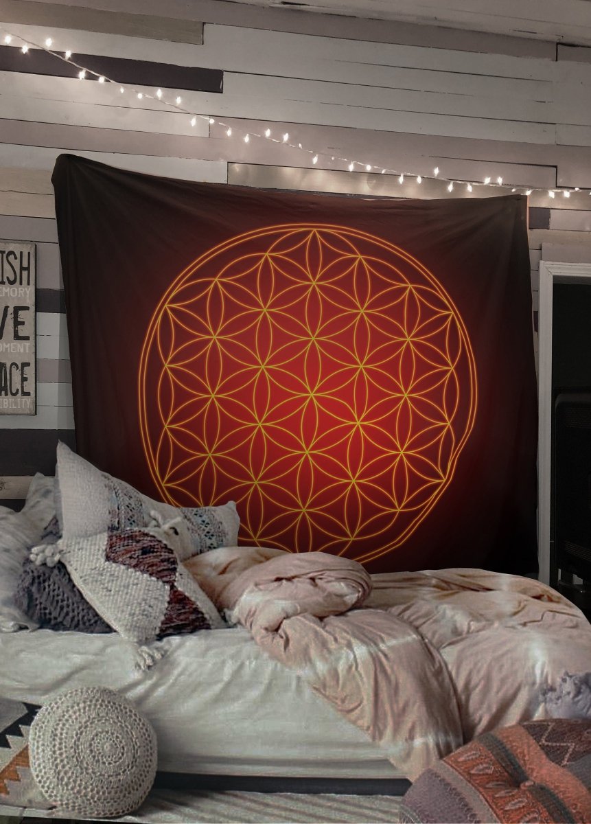 Red Glowing Flower of Life Tapestry