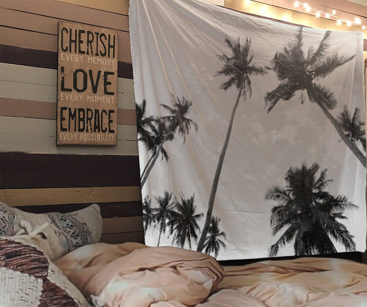 Black and White Palm Trees Wall Tapestry Ocean Art Yoga Meditation Mandala Wall Hanging by DesignBohemian