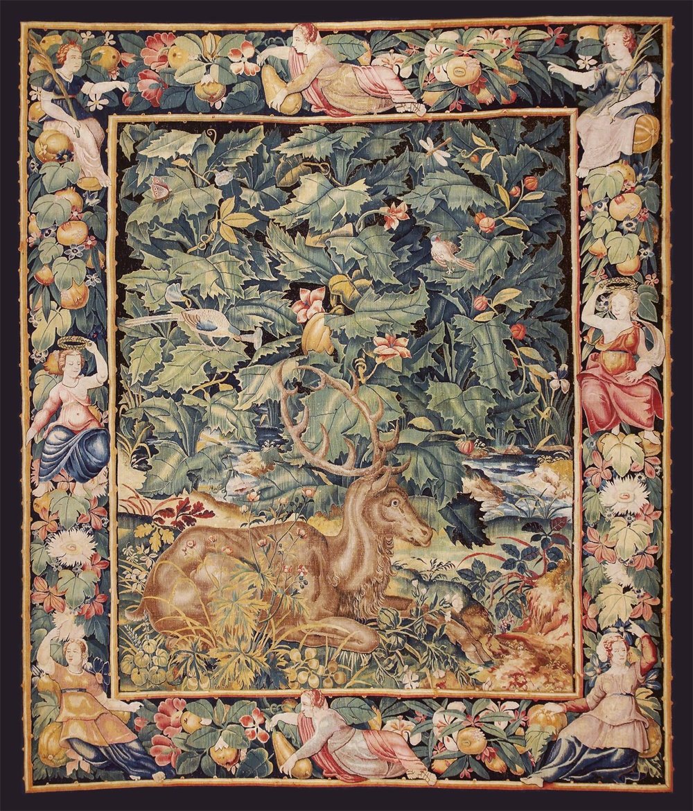 The Stag - Feuilles De Choux With Stag 16th Century Tapestry (Printed)
