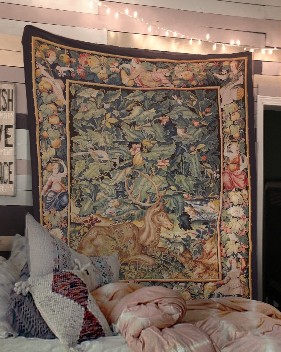The Stag - Feuilles De Choux With Stag 16th Century Tapestry (Printed)