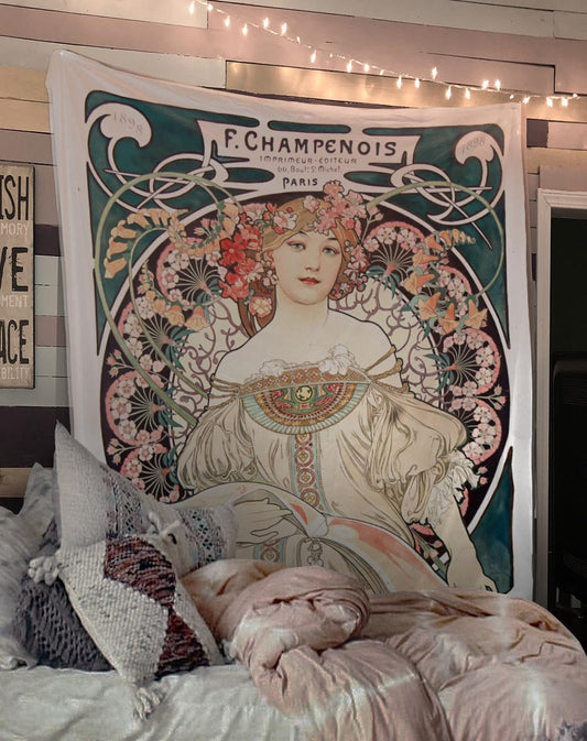 Art Nouveau Tapestry Bohemian Wall Hanging Large Artwork Hippie Lady Mucha by DesignBohemian