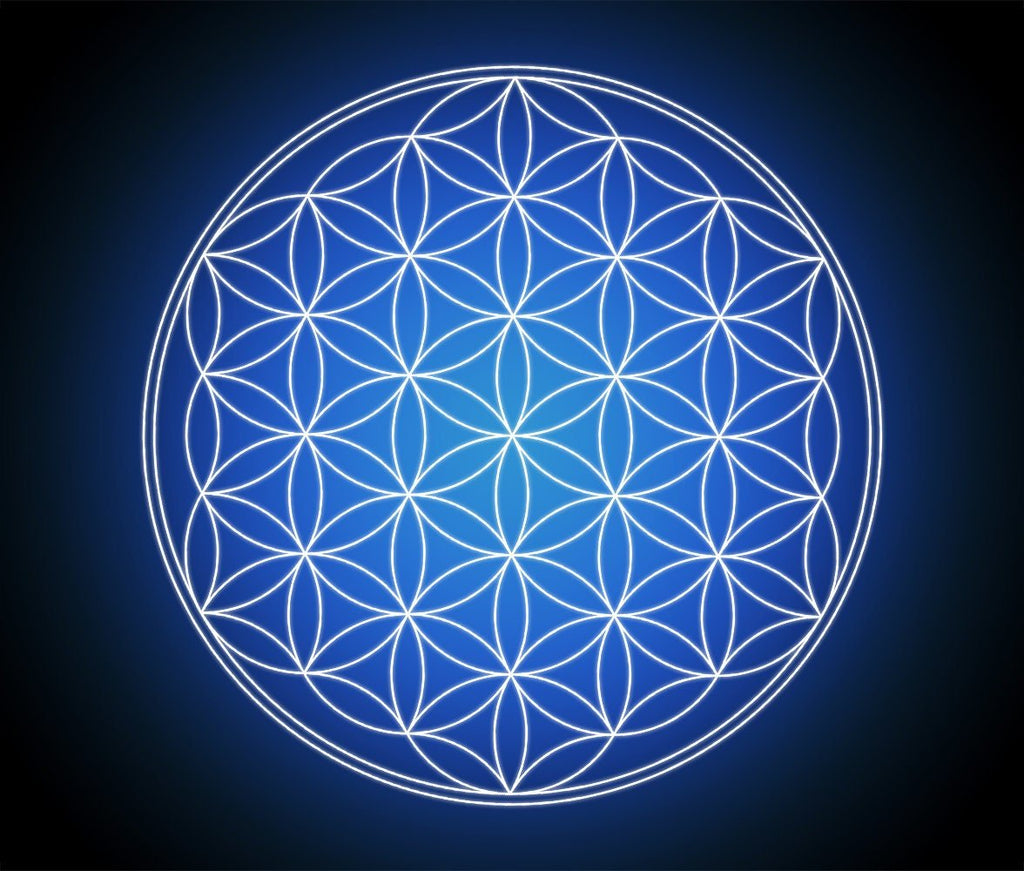 Blue Glowing Flower Of Life Tapestry