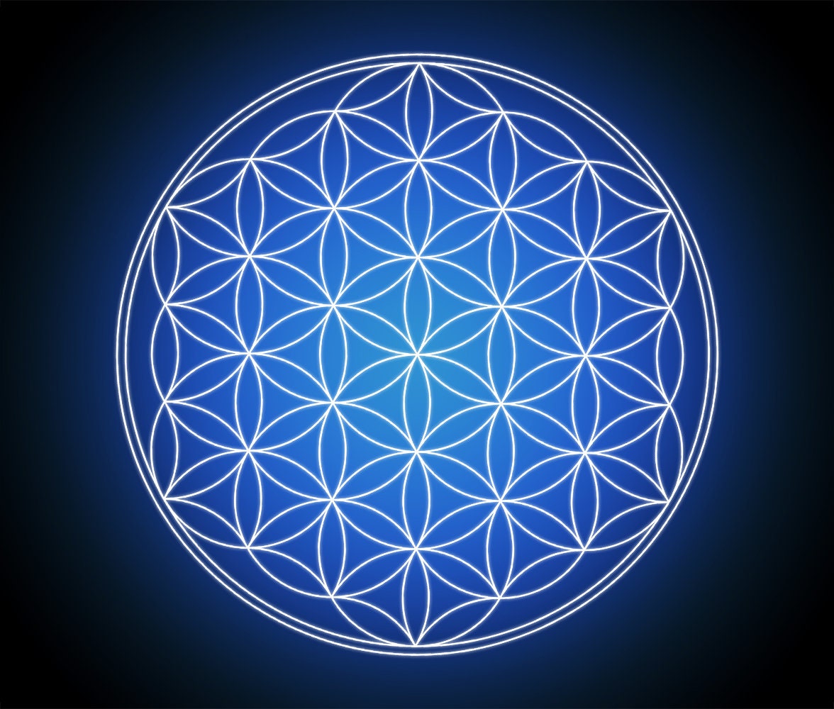 Blue Glowing Flower Of Life Tapestry