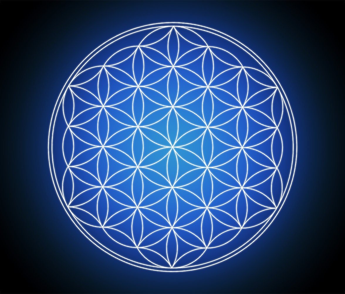 Blue Glowing Flower Of Life Tapestry