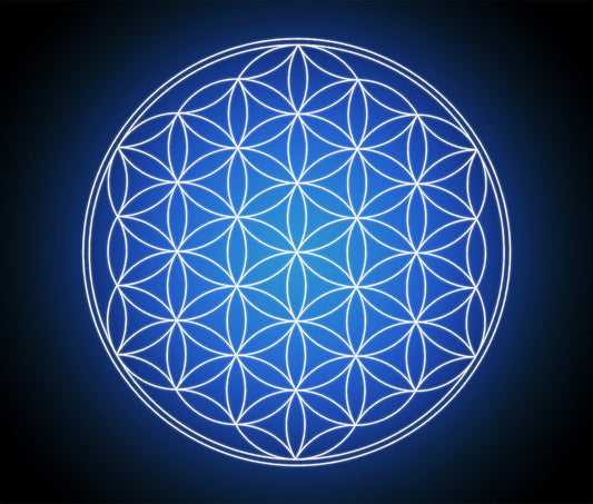 Blue Glowing Flower Of Life Tapestry
