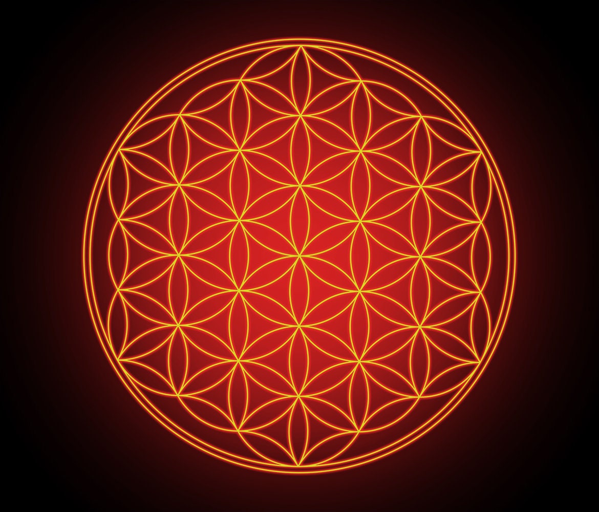 Red Glowing Flower of Life Tapestry