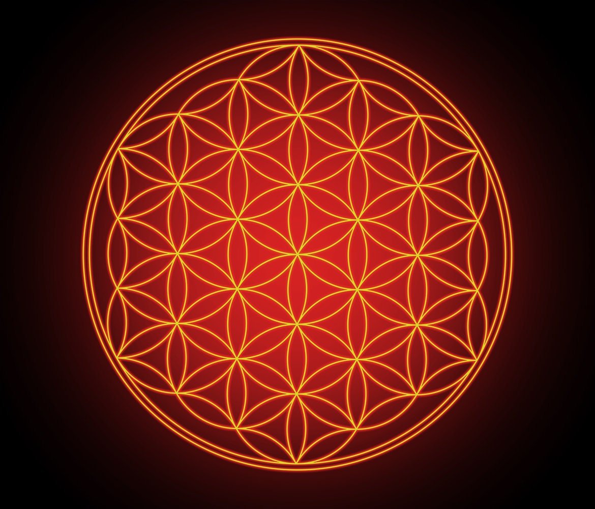 Red Glowing Flower of Life Tapestry
