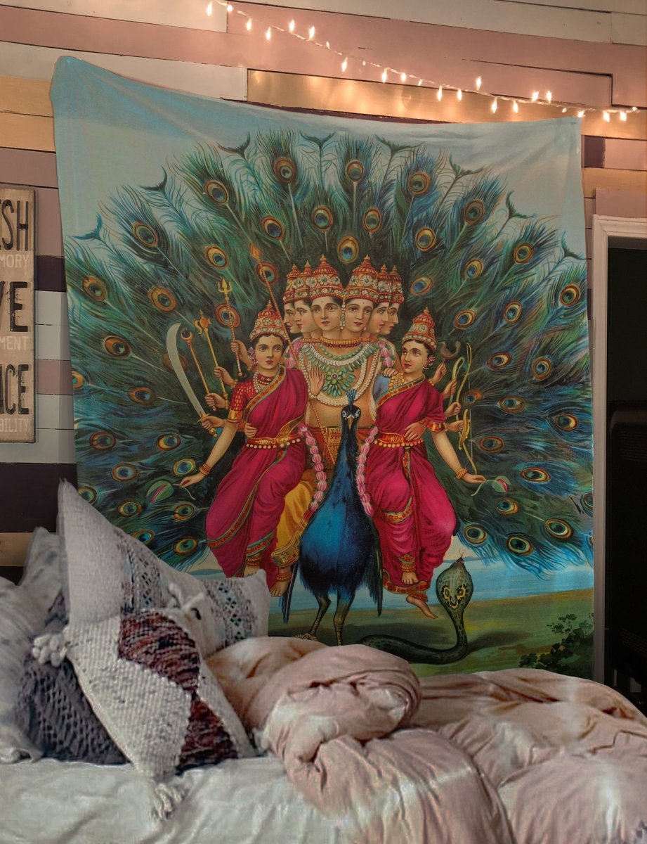 The Hindu god of war Murugan Riding a Peacock Tapestry