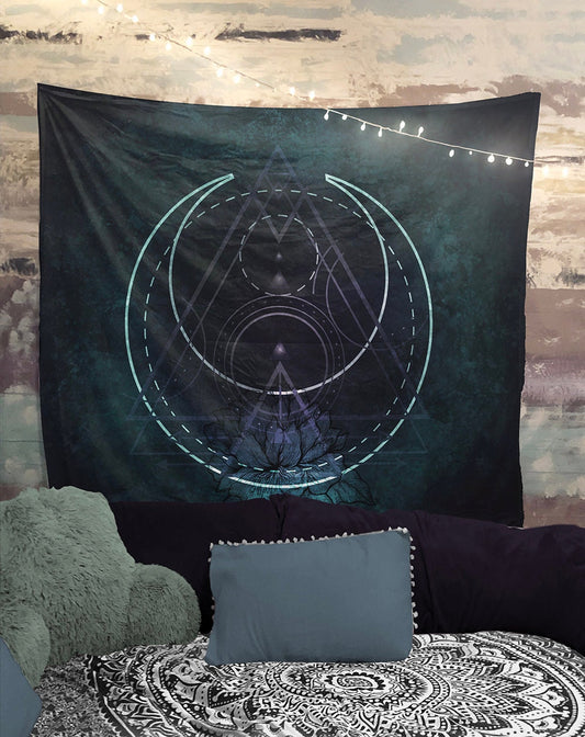 Gothic Tapestry Sacred Geometry Dark Purple Wall Hanging For Meditation by DesignBohemian