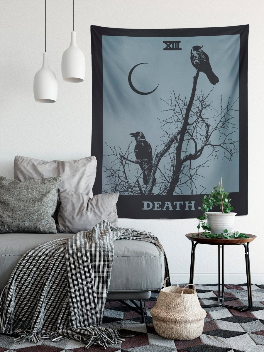 Death Tarot Card Tapestry - Gothic Raven Decor