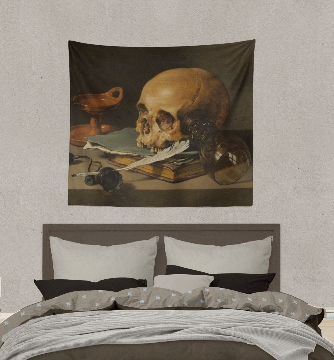 Gothic Skull Tapestry – Still Life, Memento Mori Art